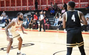 Aaron Pitts, 4, was the top scorer for the Jets in the 83 – 70 loss to East Georgia. Pitts had 18 points.