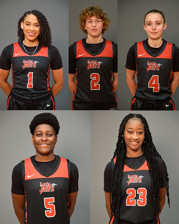 Shown above are the five Lady Jets featured individually in the NJCAA rankings for their individual efforts. They include: Luana Leite, 1, Loes Rozing, 2, Veronika Palfi, 4, Alexia Dizeko, 5, and Fanta Gassama, 23.