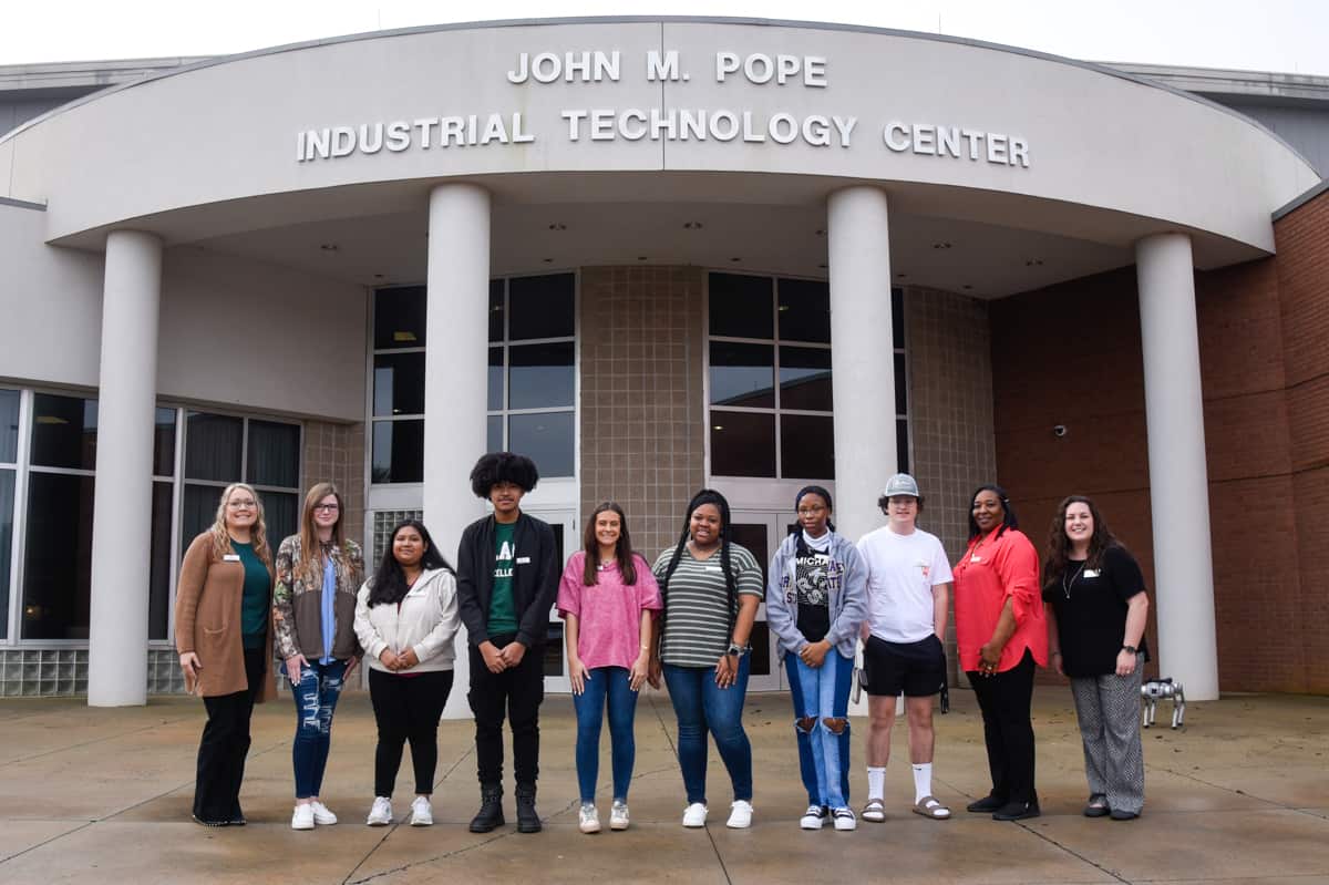 SGTC Grant Coordinator Beth Wisham (right) is pictured with Michelle Kimble, CTAE Director/Assistant Principal, Taylor County High School (second from right), Nicole Acree, Executive Director, Taylor County Chamber of Commerce (left) and students from the Taylor County Youth Leadership Program during a recent tour of the South Georgia Technical College Campus.