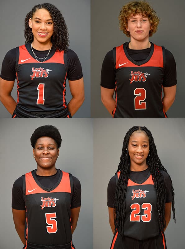 Shown above are the five Lady Jets featured individually in the NJCAA rankings for their individual efforts. They include: Luana Leite, 1, Loes Rozing, 2, Alexia Dizeko, 5, and Fanta Gassama, 23.