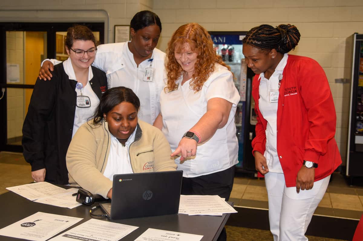 Photo: Practical Nursing instructor Jennifer Childs (second from right) and her students assisted in the recent American Red Cross Blood Drive at SGTC in Americus.