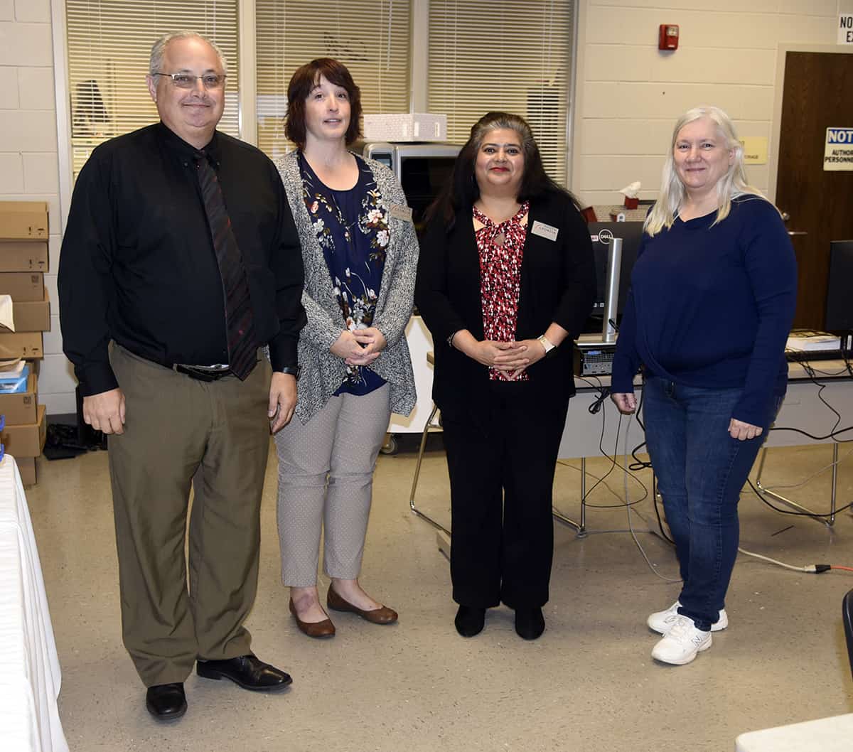 Pictured left to right are SGTC Academic Dean Dr. David Finley, Drafting instructor Kristie Hudson, WIOA Coordinator Sandhya Muljibhai, and Cooper Lighting Lead Designer Teresa Crawford at a recent meeting of the SGTC Drafting program advisory committee.