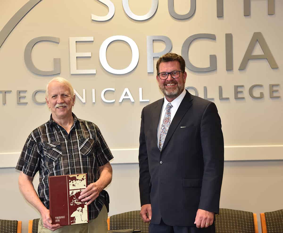 Jimmy Bargeron, a 1976 alumnus of South Georgia Tech, is shown above with President Dr. John Watford.