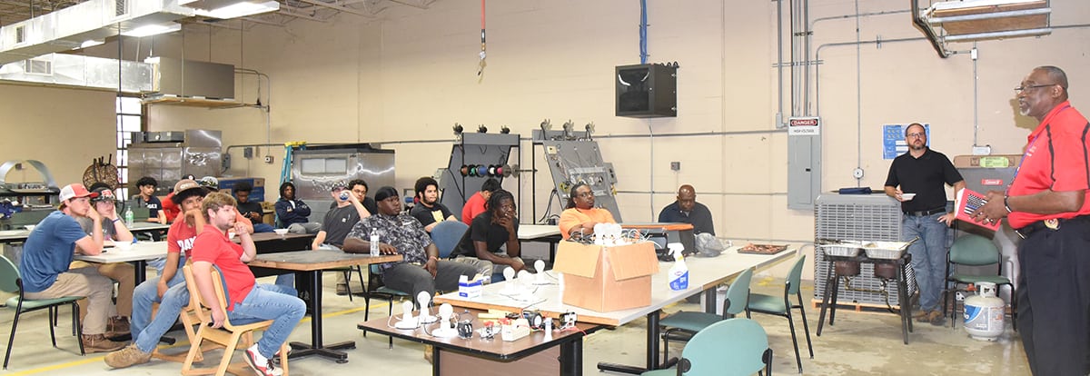 SGTC Chief Sammy Stone is shown talking to the SGTC Welding and Air Conditioning Technology classes recently.