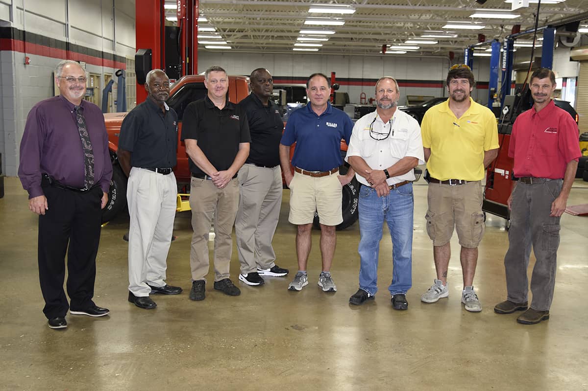 Pictured is the SGTC Automotive Technology Advisory Committee (L-R): Dr. David Finley, Carey Mahone, Kevin Beaver, Starly Sampson, David Miller, Ron Peacock, Matt Kiley, and Brandon Dean.