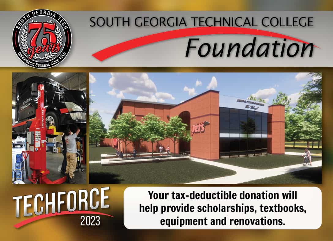 Shown above is the TechForce 2023 postcard design with the Foundation’s “Celebrating Success @ South Georgia Technical College” theme.