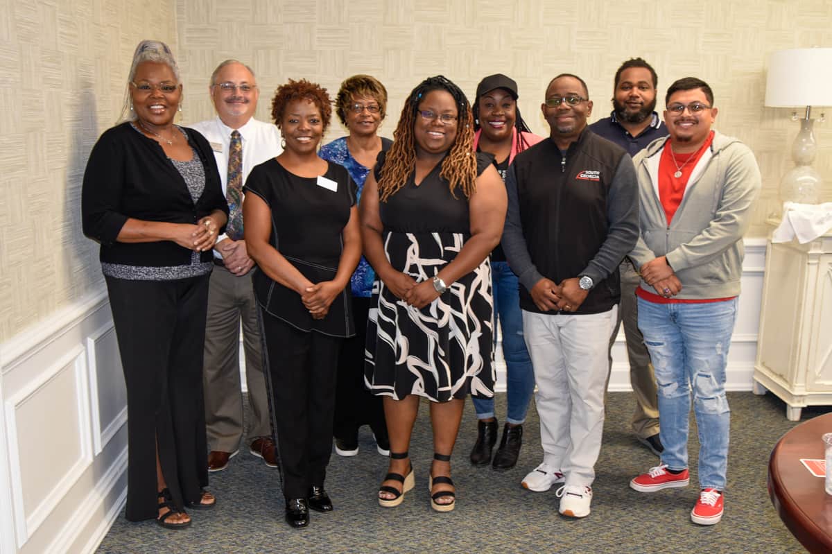 Pictured from left to right are members of the SGTC Cosmetology and Barbering advisory committee Dorothea Lusane-McKenzie, Dr. David Finley, Hope Glover, Martha Bruce, Alecia Pinckney, Kimberly Harris, Andre Robinson, Octavious Johnson, and Johnathan Rodriguez.