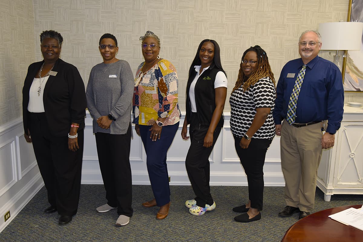 Pictured (l-r) are SGTC Marketing instructor Mary Cross with advisory committee members Jamie Jones, Harriet Glover, Kayla Bowens, Alecia Pinckney, and Dr. David Finley.