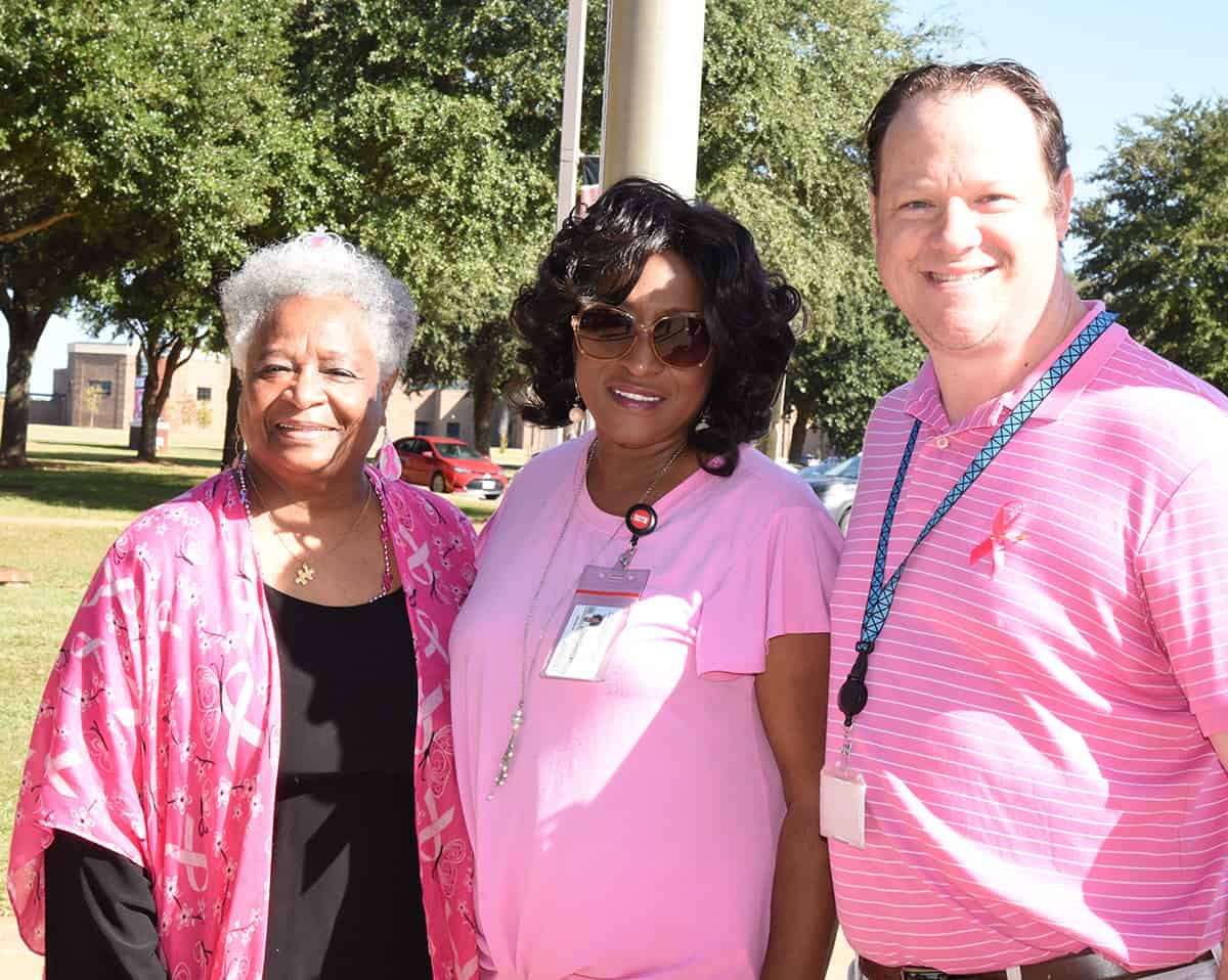 Retired pastor Gloria Wynds, a six-year Breast Cancer Survivor is shown above with Dr. Deo Cochran and Josh Curtin from the SGTC Student Affairs Department.