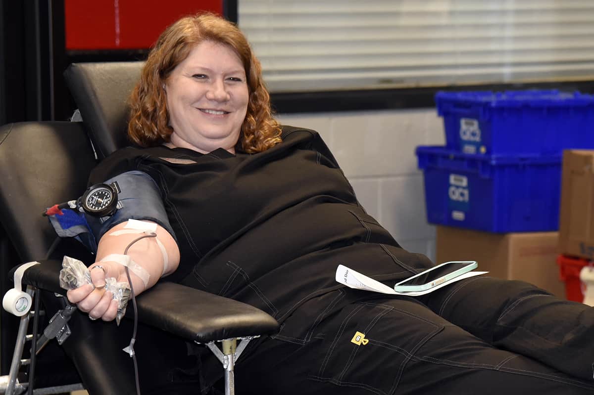 Practical Nursing instructor Jennifer Childs donates blood at the recent American Red Cross Blood Drive on the SGTC campus in Americus.