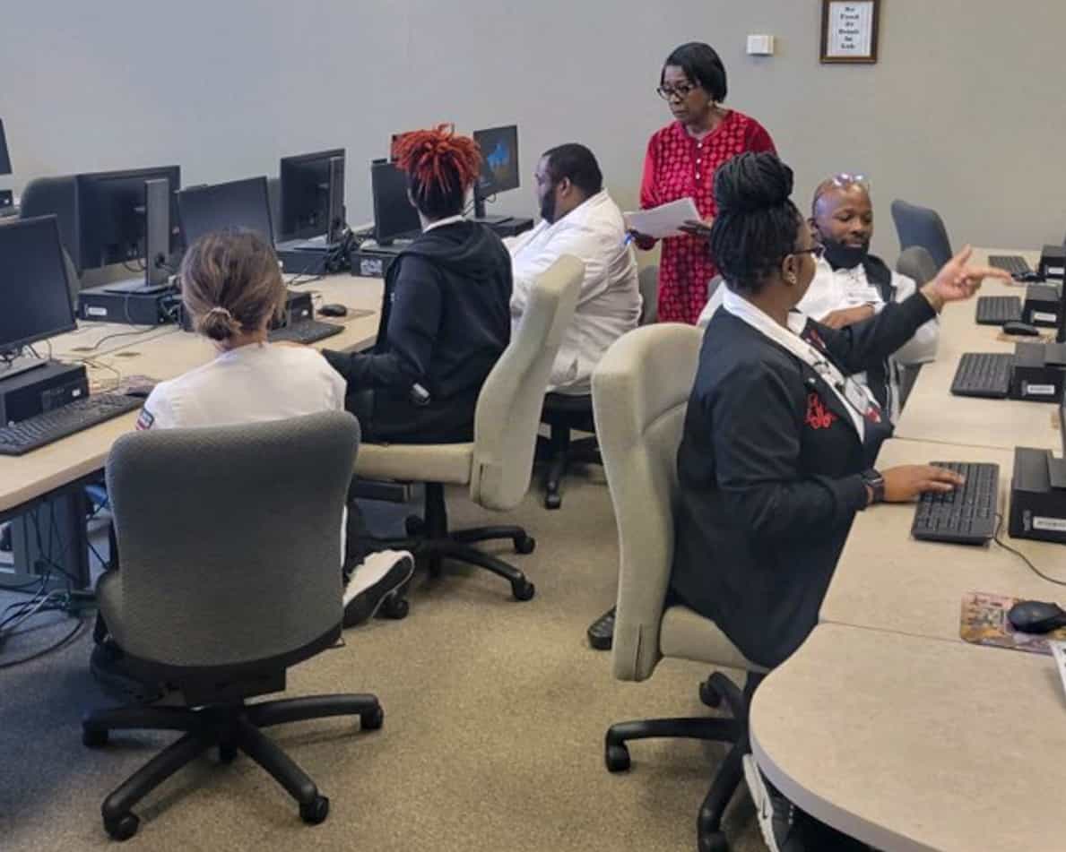 SGTC Career Services Director Cynthia Carter provides resume tips to a group of students from the SGTC Practical Nursing program.