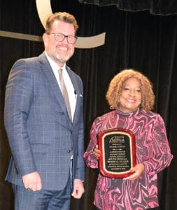 South Georgia Technical College President Dr. John Watford (left) is shown above with retiring Vickie Austin.