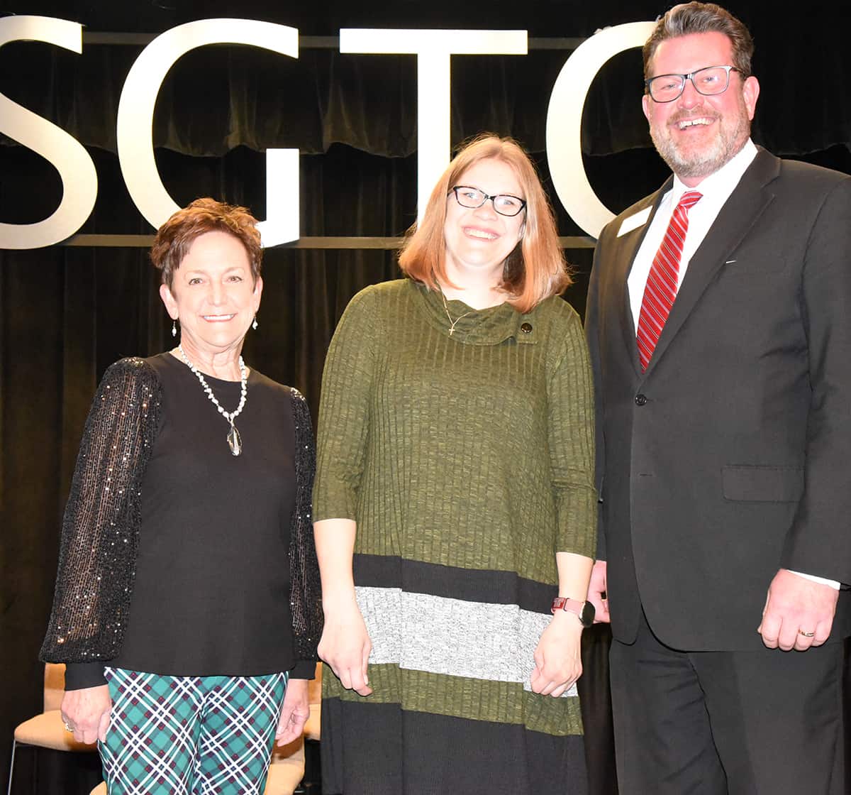 Shown above are SGTC Dean of Adult Education Lillie Ann Winn, speaker Katelyn Thorpe and SGTC President Dr. John Watford.