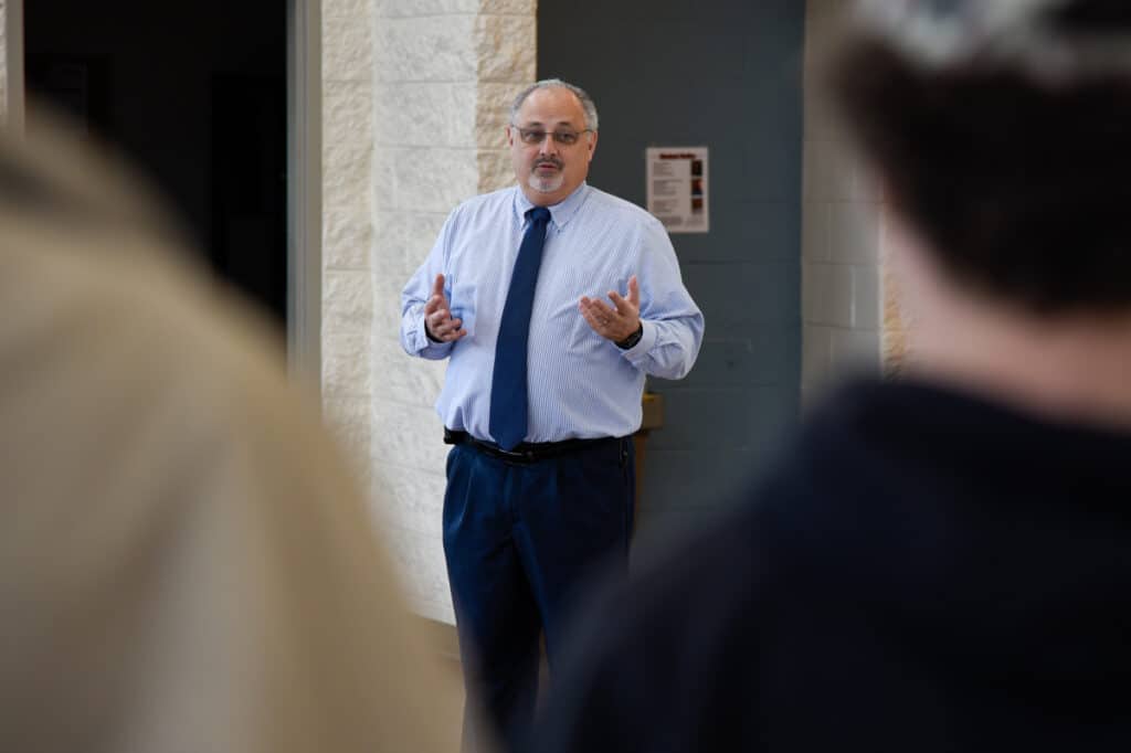 Dr. David Finley speaks to students