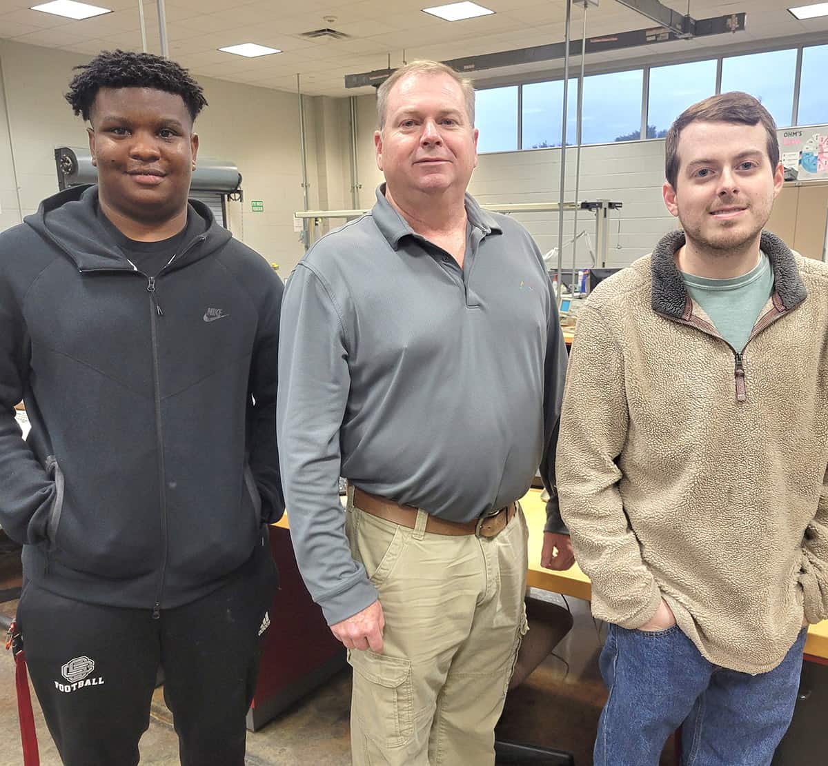 Shown (l to r) are SGTC Electronics student Quentin Edwards, SGTC Electronics Instructor Mike Collins, and student Brent Allegood.