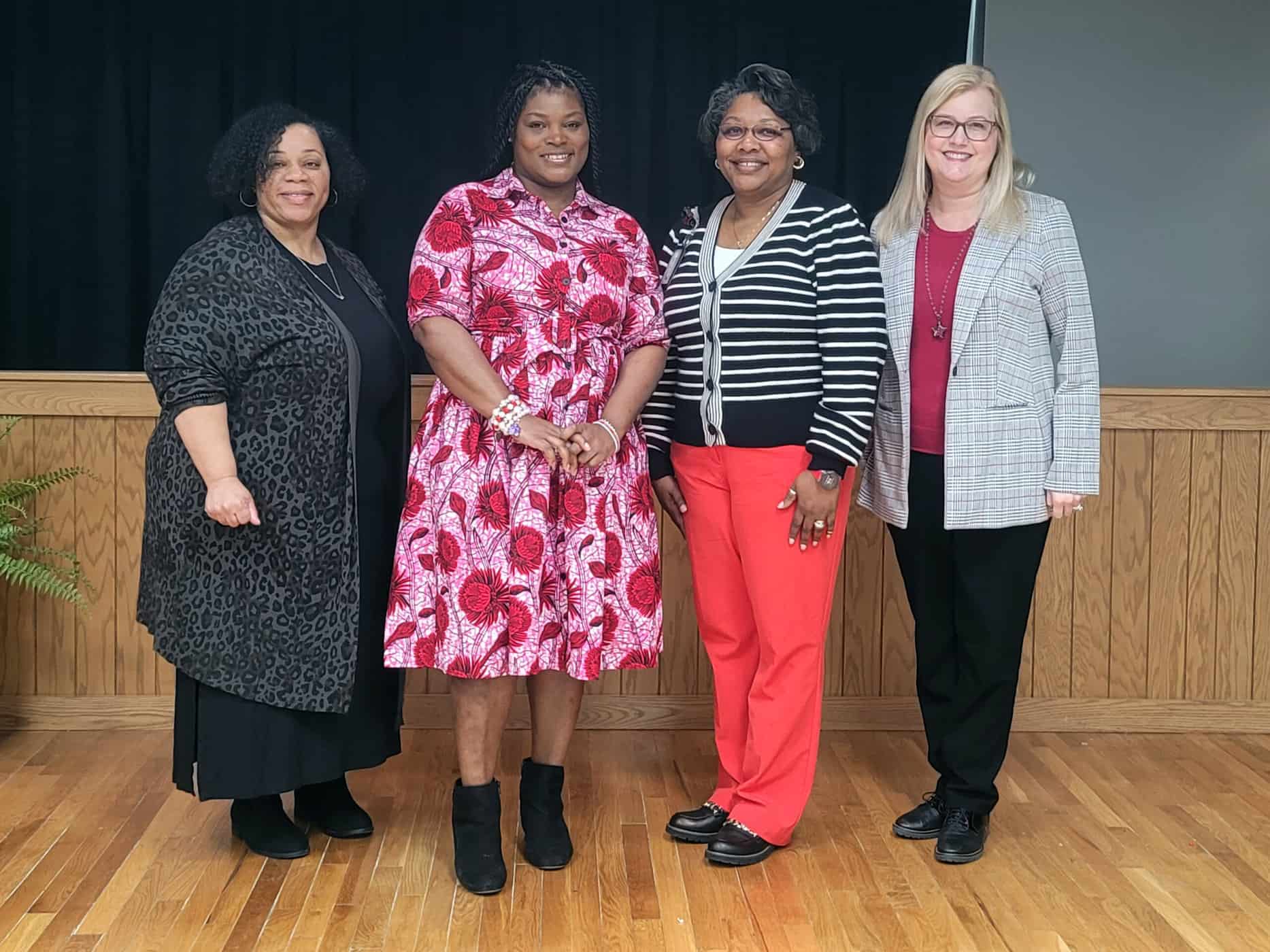 Picture (l-r) are SGTC Business and Office Technology Instructor Nicole Turner, Institutional Effectiveness Director and Grants Coordinator Katrice Martin, Accounting Instructor Tammy Hamilton, and Assistant Vice President for Academic Affairs Michelle McGowan. Martin was the featured speaker at the SGTC Crisp County Center Black History Month program.