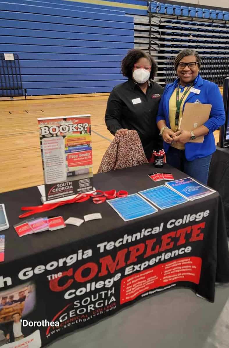 SGTC Dual Enrollment Coordinator Brittny Wright McGrady is shown above at the SGTC table set up in the SCHS gymnasium. She talked with students about how to jump start their future through dual enrollment opportunities with SGTC.
