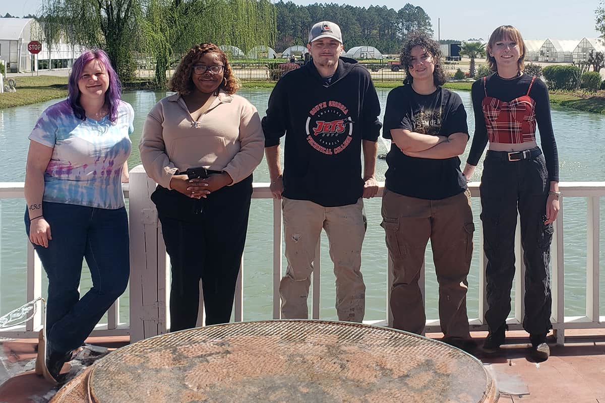 Pictured (l-r) are SGTC Horticulture students Cass Williams, Sonyona Josey, Kyle Davis, Mary Madrid, and Grace Hardage during a recent trip to County Farm Plant Company in Baxley, GA.