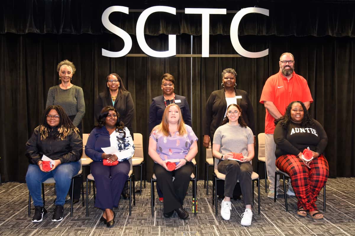 Seated (l-R) are SGTC Student of Excellence nominees Lavivian Gay, Brittany Rogers Brown, Tera Zielinski, Leah Nunley, and Destiny Armstrong. Standing (l-r) are their instructors Brenda Boone, Sharon Smith, Veronda Cladd, Mary Cross, and Chris Ballauer.