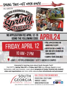 Spring Take-Off Event planned at South Georgia Tech on April 12 from 10 a.m. to 2 p.m. in the James S. Peters gymnasium. The public is invited to attend.