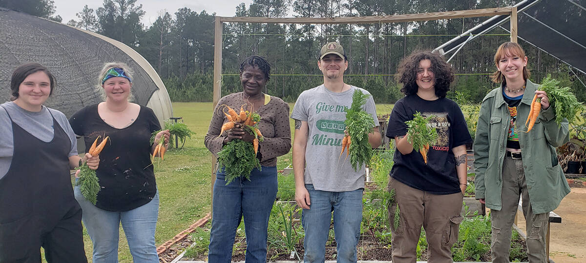 SGTC Horticulture students Arial Hudson, Cass Williams, Lisa Sellers, Kyle Davis, Mary Madrid, an Grace Hartage are shown above with the fresh carrots grown and harvest recently as part of the SGTC Horticulture classes.