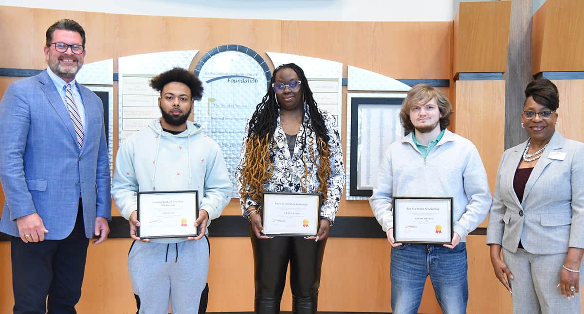South Georgia Technical College President Dr. John Watford is shown above with (l to r) SGTC Computer Information and Networking Specialist students Lathan Leary, Charity Laster, and Richard A. Hawkins who were presented with SGTC Foundation academic scholarships. Also shown is SGTC’s CIS and Networking Specialist Instructor Veronda Cladd for the Americus campus.