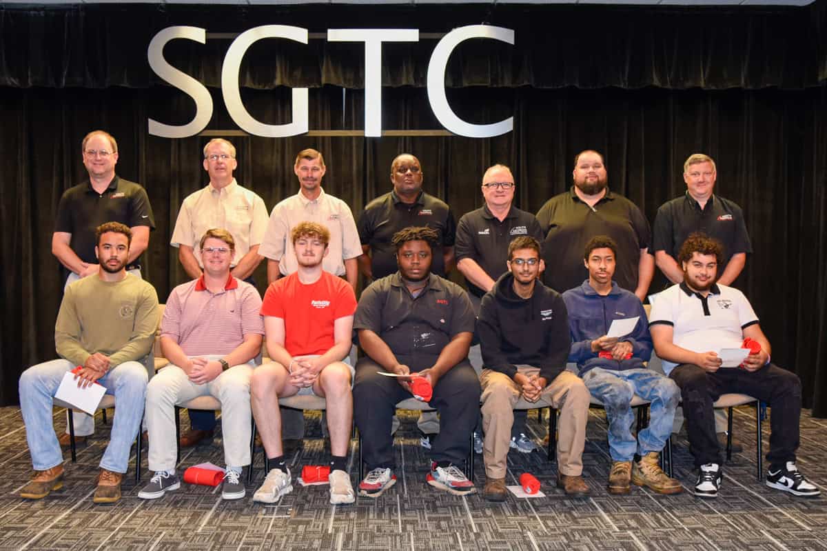 Pictured are the SGTC Student of Excellence nominees (seated l-r) Ethan Pollock, Blake Oliver, Hayden Pandolfi, David Battle Jr., Devum Desai, Kadarious Idlette, and Ethan Vazquez, and their nominating instructors (standing l-r) Jason Wisham, Paul Pearson, Brandon Dean, Starlyn Sampson, Charles Christmas, David Cox, and Kevin Beaver.