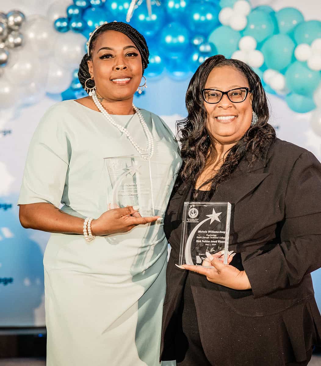 SGTC GOAL student Diquita Mathis, a criminal justice student from Pinehurst, and Dr. Michele Seay, a General Core/Psychology instructor, represented South Georgia Technical College at the state TCSG GOAL and Rick Perkins competition in Atlanta recently. Dr. Michele Seay was one of the top nine regional finalists for the Rick Perkins Instructor of the Year award.