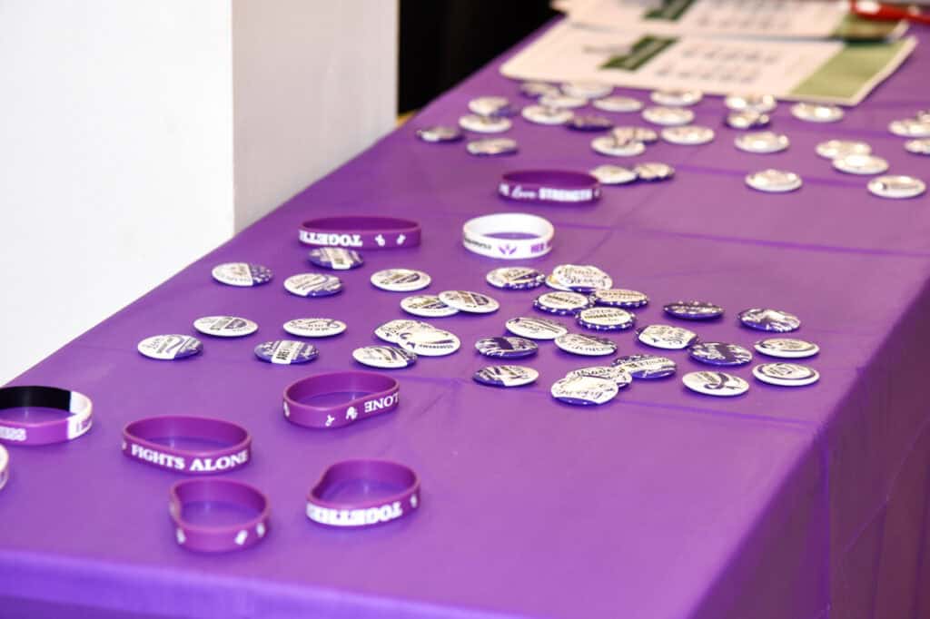 Display of promo items for domestic violence awareness month