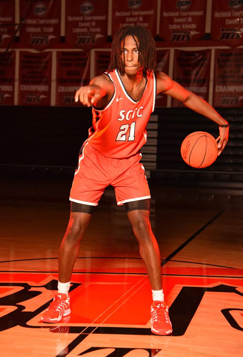 Dwight Brown (21) was the top scorer for the Jets in the win over Gordon College with 20 points.