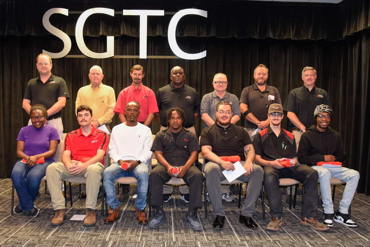 Pictured are the SGTC Student of Excellence nominees (seated l-r) Savannah Kendrick, Jesse Latourette, Brandon Ford, Dominique Dillard, Jason Smith, Levi Williams and Jarriel Early, and their nominating instructors (standing l-r) Jason Wisham, David Grant, Brandon Dean, Starlyn Sampson, Charles Christmas, Chase Shannon, and Kevin Beaver.