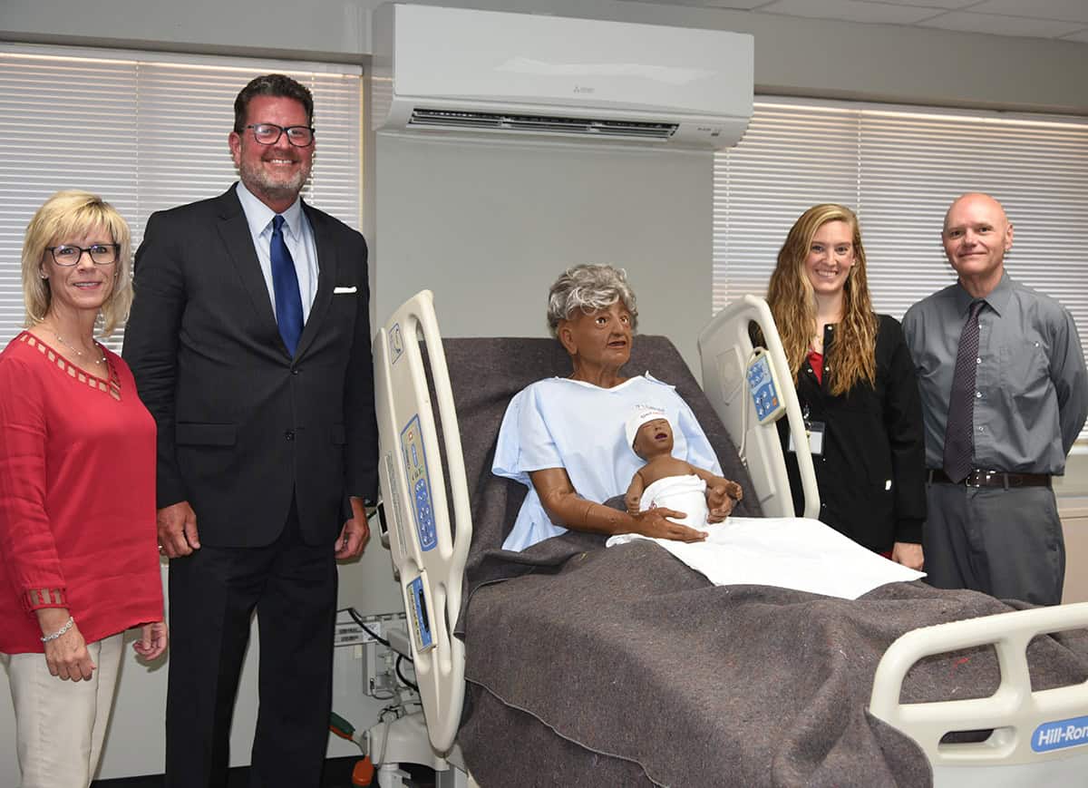 South Georgia Technical College Vice President of Academic Affairs Julie Partain and SGTC President Dr. John Watford (l to r) are shown above with SGTC full-time RN instructor Madeline Roberts and LPN to RN Bridge Program Director Darrell Thompson with two of the college’s new interactive Laerdal manikins. The college purchased five Laerdal manikins with grant funds.