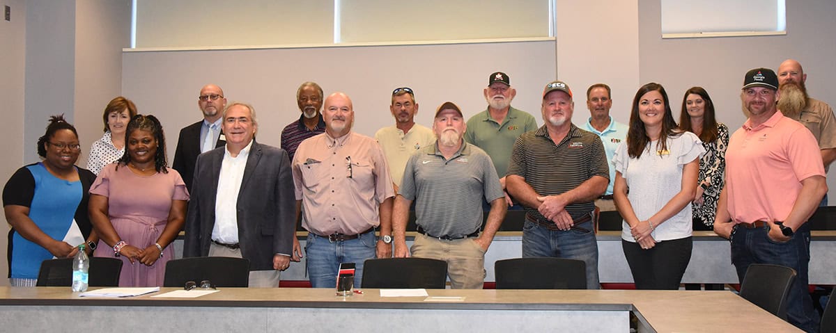 SGTC Electrical Lineworker Advisory Committee holds Fall Semester meeting. Shown (l to r) on the bottom row are SGTC employees: Alecia Pinckney, Katrice Martin, Paul Farr along with Keith Nichols of Georgia Power; SGTC Instructors Jimmy Denham and Harold Ergle and Flint Energies Whitney Johnson. On the back row are: SGTC’s Tami Blount, Brett Murray, Instructor Sidney Johnson along with Jason McInvale of Georgia Power, David Mathis and Ronnie Dodson of TEC and Chelsea Payne and Nick Pandolfi of Flint Energies.