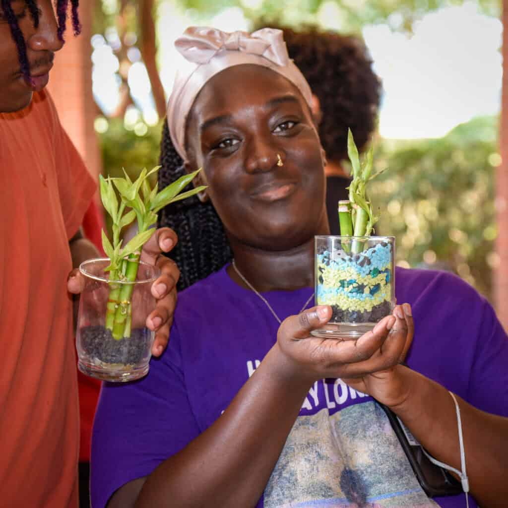 Students work on their lucky bamboo creations 