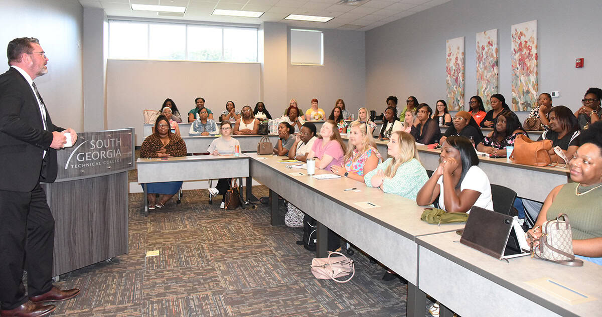 South Georgia Technical College President Dr. John Watford is shown above talking to the students who are enrolled in the college’s initial LPN to RN Bridge program class that begins Monday, August 18.