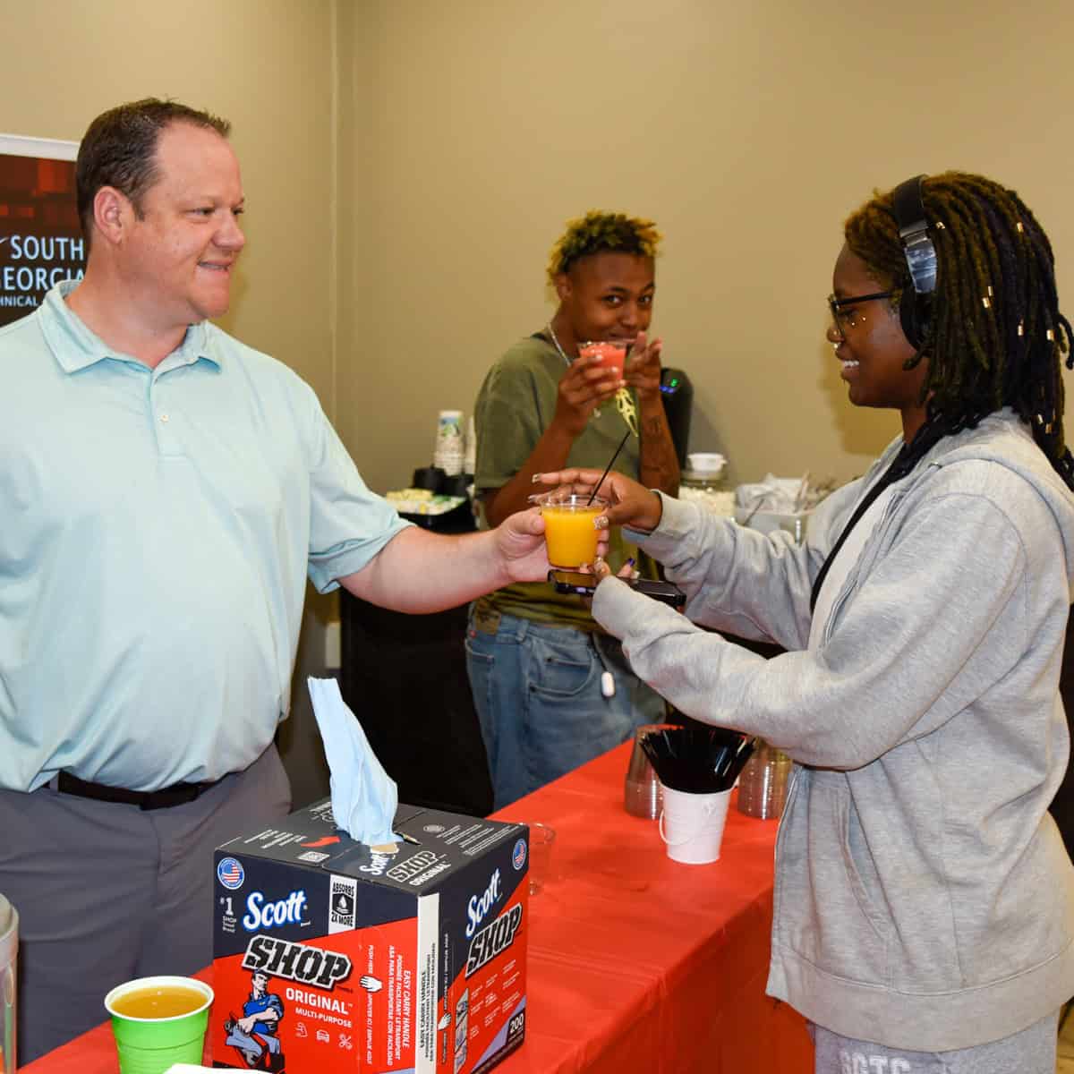 Josh Curtin hands out slushie