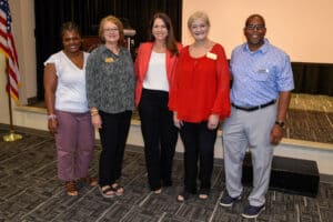 Pictured from left to right are SGTC Director of Institutional Effectiveness and Grants Coordinator Katrice Martin, Tonya Barrett, Dr. Karah Sprouse, Heidi Goodin, and LaPaul Shelton at the recent SGTC employee development day.