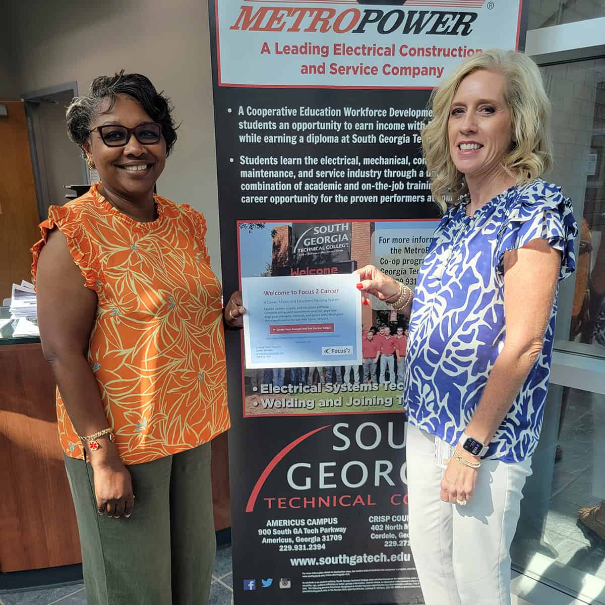 SGTC instructors Tammy Hamilton (left) and Teresa Jolly assisted with faculty and student engagement for the recent FOCUS 2 workshop at the college’s Crisp County Center.