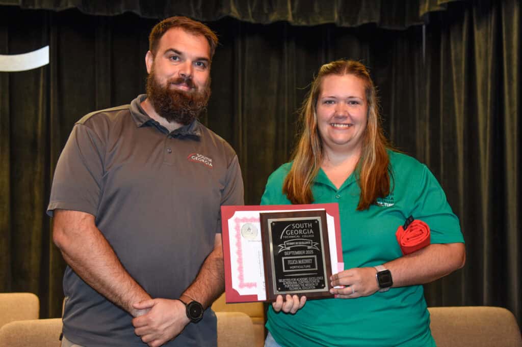 SGTC Student of Excellence overall winner Felicia McKenney (right) with Horticulture instructor Brandon Gross.