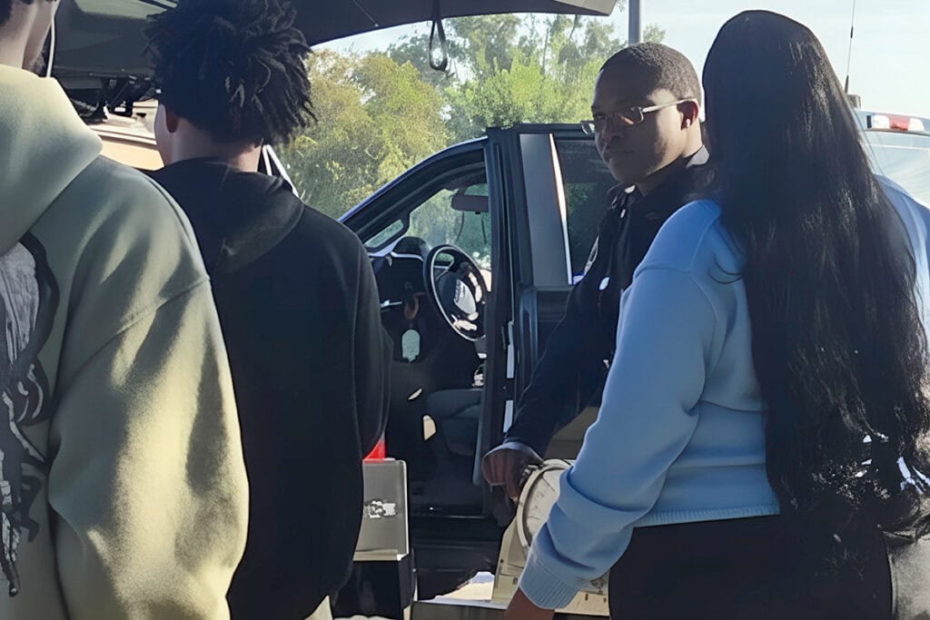 Commercial Vehicle Officer Dequille Hurley of Georgia Commercial Vehicle Enforcement speaks to SGTC students about his responsibilities in law enforcement.