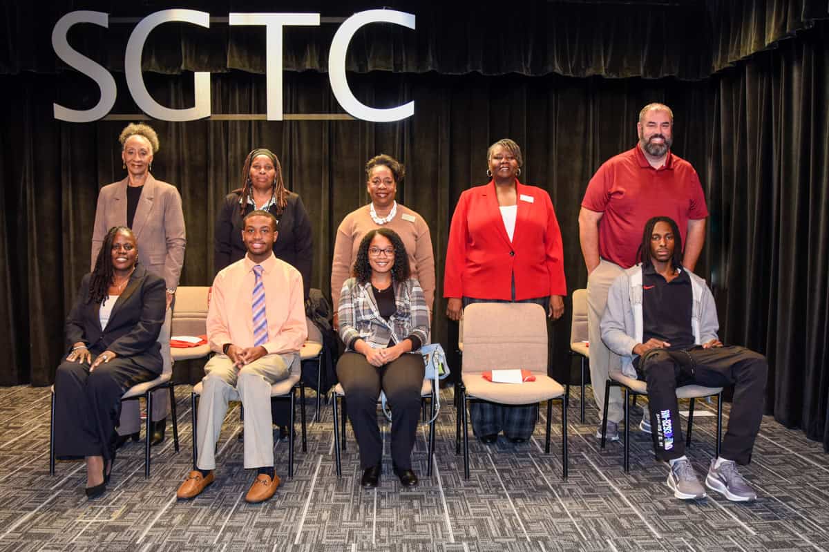 Seated (l-r) are SGTC Student of Excellence nominees Angela Rivers, Maurice Williams, A’Neya Mack and Dwight Brown. Standing (l-r) are instructors Brenda Boone, Sharon Smith, Veronda Cladd, Mary Cross, and Chris Ballauer. Not pictured is nominee Haley Story.