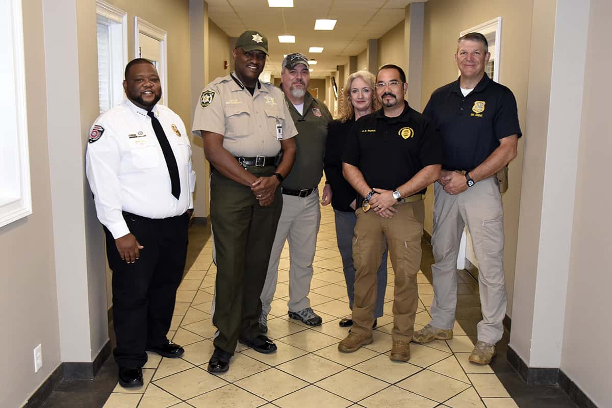 Pictured from left are SGTC Campus Police Chief Police Calvin Hodge, Jr., Sumter County Sheriff Eric Bryant, SGTC Law Enforcement Academy Director Jim Mitchell, Administrative Assistant Melissa Grantham, Lt. Eric English of the Americus Police Department and Special Agent in Charge Joe Chesnut of the GBI at a recent meeting of the Law Enforcement Academy advisory committee at SGTC.