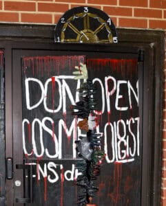 Cosmetology department door with halloween decoration