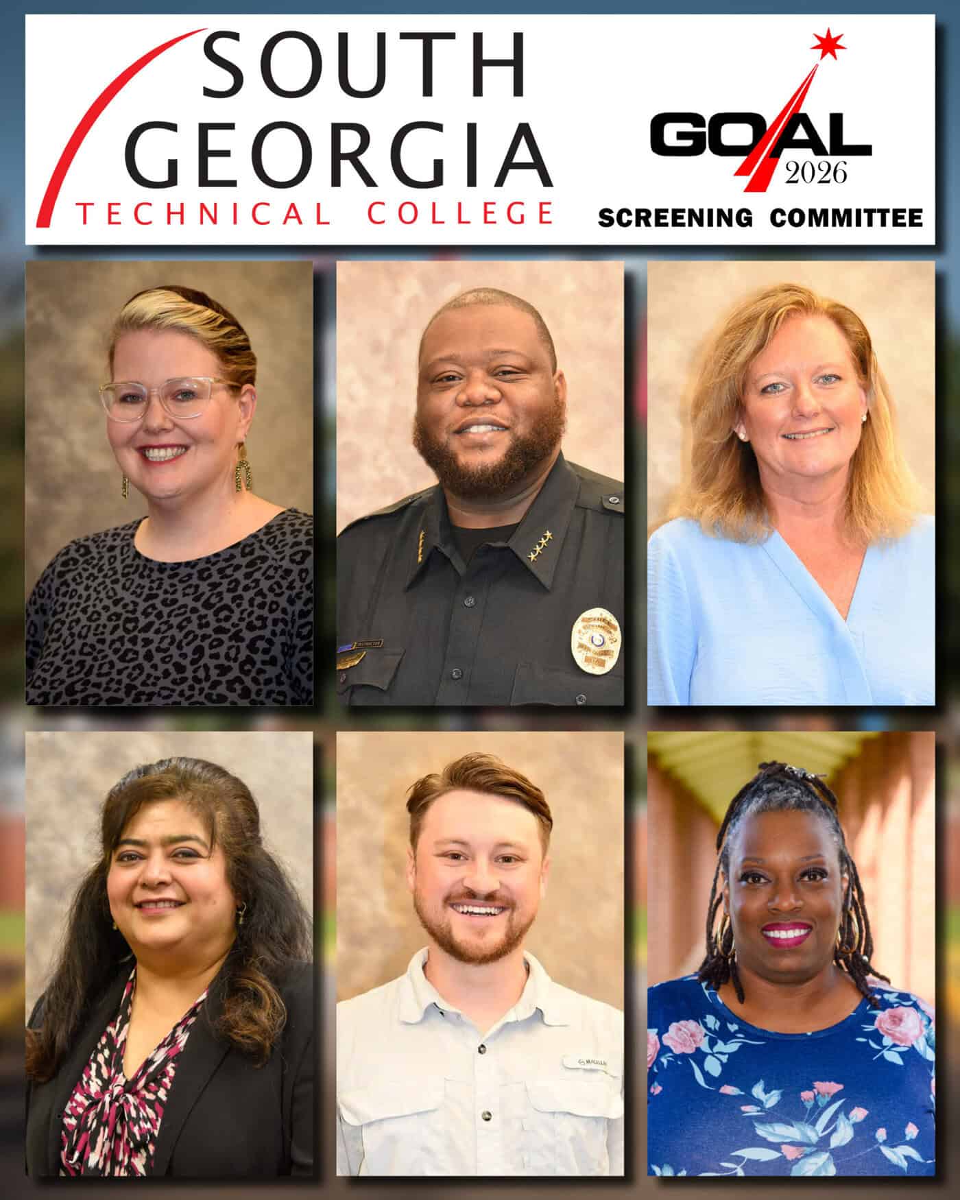 Pictured are members of the SGTC GOAL 2026 screening committee (top, l-r) Jennifer Gilmore, Calvin Hodge Jr., Suzanne Singletary, (bottom, l-r) Sandhya Muljibhai, Tylen Pepito, and Jennifer Robinson.