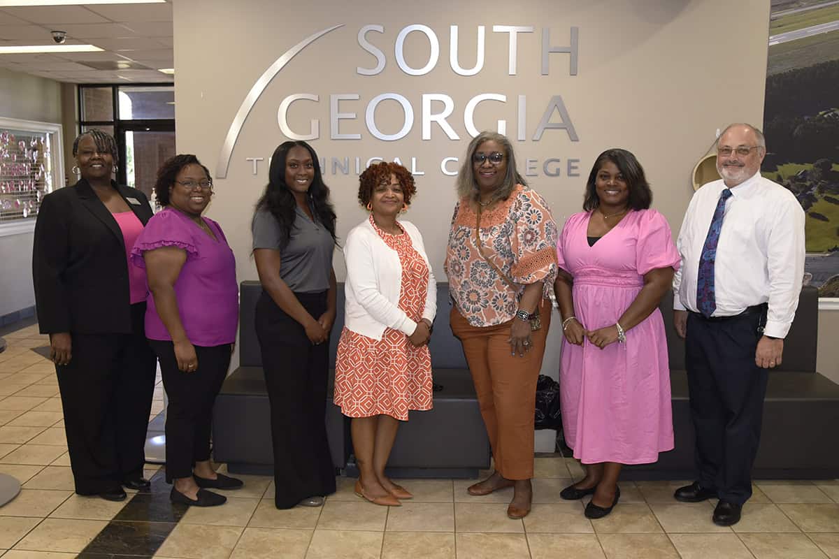 Pictured (l-r) are SGTC Marketing instructor Mary Cross with advisory committee members Alecia Pinckney, Kayla Bowens, Alicia Green, Harriet Glover, Katrice Martin, and Dr. David Finley.