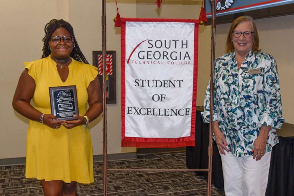 Tayla Brantley (left) was recently honored as the SGTC Student of Excellence. She is pictured here with Early Childhood Care and Education Instructor Jaye Cripe.