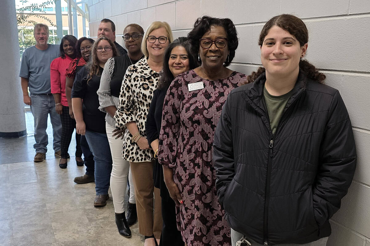 Pictured back to front are members of the SGTC Crisp County Center Welding advisory board Tom Mayo, Katrice Martin, Alecia Pinckney, Ben Ergle, Anna Sainte, Lawanda Troutman, Michelle McGowan, Sandhya Muljibhai, Cynthia Carter and Brantley White.