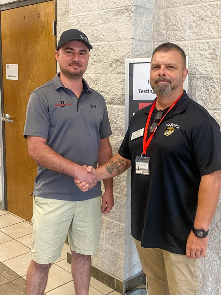 Pictured is SGTC Adult Ed Chief Examiner Michael Simmons (right) with Austin Yoder at the recent “GED Blitz”.