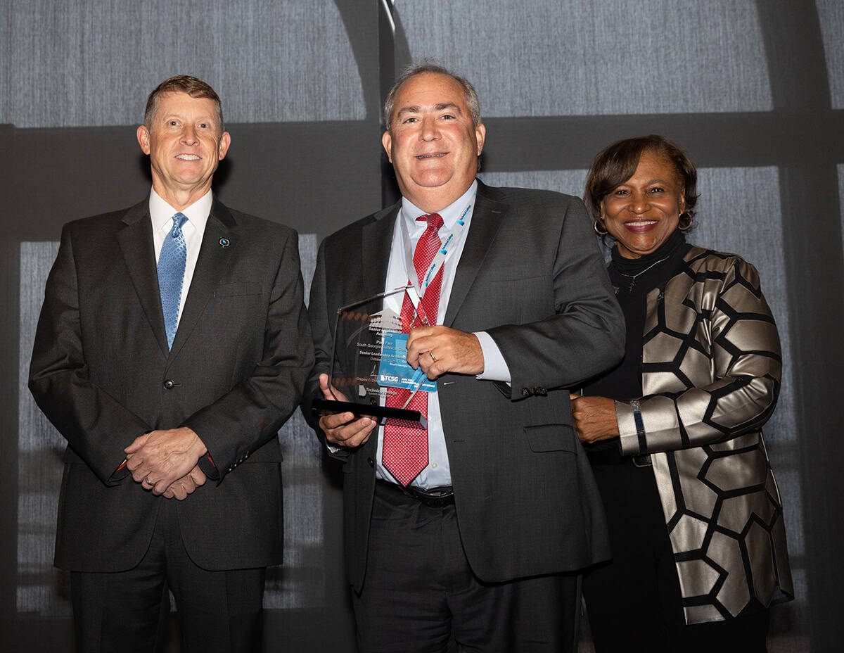TCSG Commissioner Greg Dozier is shown above with SGTC Business and Industry Services Director for the Americus campus, Paul Farr and TCSG President of Executive Leadership and Talent Initiatives Dr. Alvetta Thomas during the graduation ceremony.