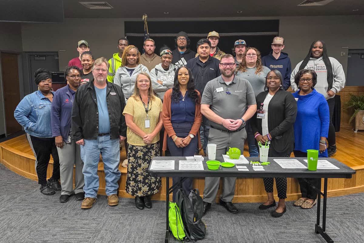 Pictured are SGTC faculty, staff and students at a recent financial literacy workshop on the Cordele campus. The featured speaker for the event was Michael Jenkins of Regions Bank (front row, third from right.)